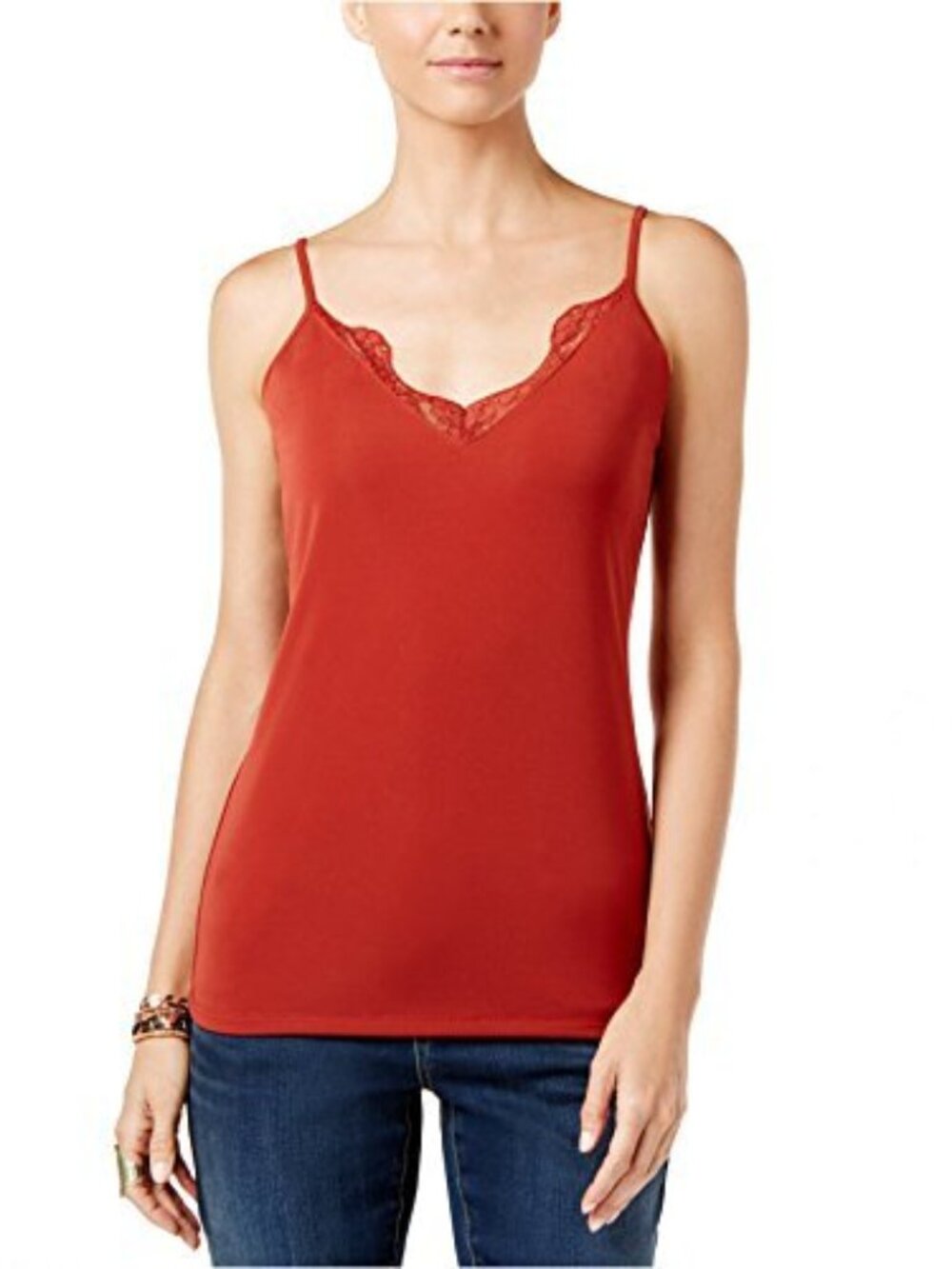 INC International Concepts Womens Stretch Lace-Trim Camisole Top
